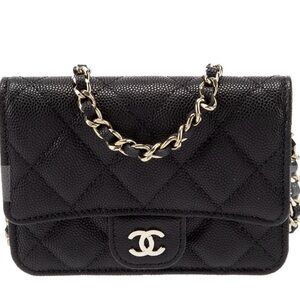 Chanel Black Caviar Leather Quilted Mini Bag with Gold Chain